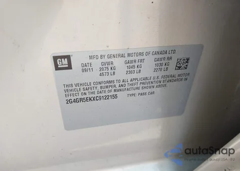 2012 Buick Regal z USA, uszkodzony, nr VIN 2G4GR5EKXC9122155